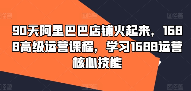 90天阿里巴巴店铺火起来，1688高级运营课程，学习1688运营核心技能-搞钱利器