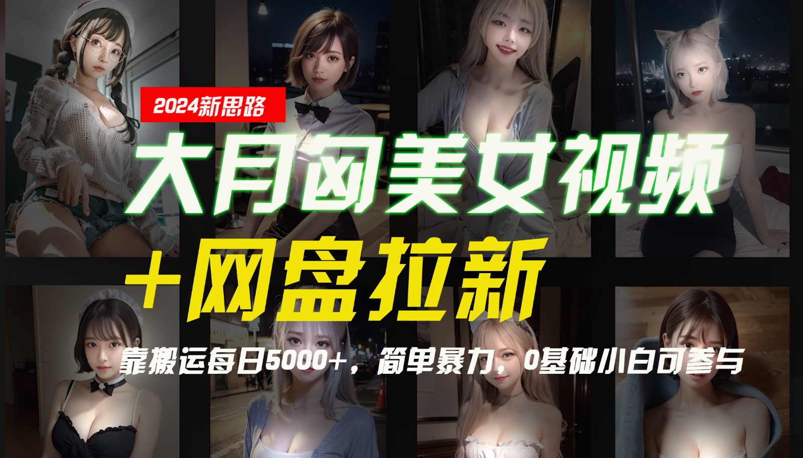 【新思路】大月匈美女视频+网盘拉新，靠搬运每日5000+，简单暴力，0基础小白可参与-搞钱利器