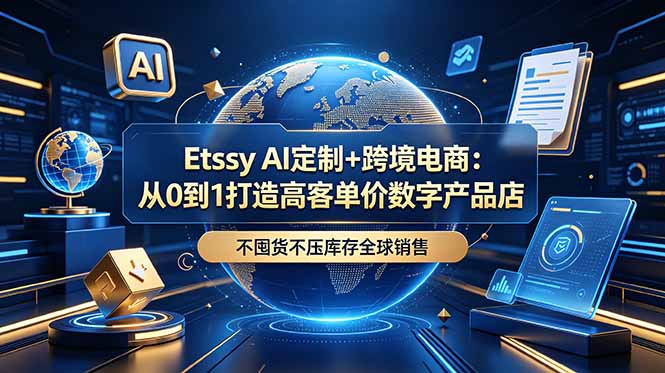 Etsy AI定制+跨境电商：从0到1打造高客单价数字产品店，不囤货不压库存全球销售-搞钱利器