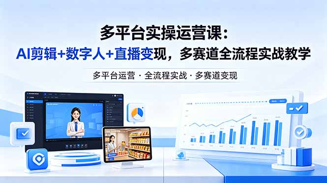 某团队多平台实操运营课-更新26年4月29：AI剪辑+数字人+直播变现，多赛道全流程实战教学-搞钱利器