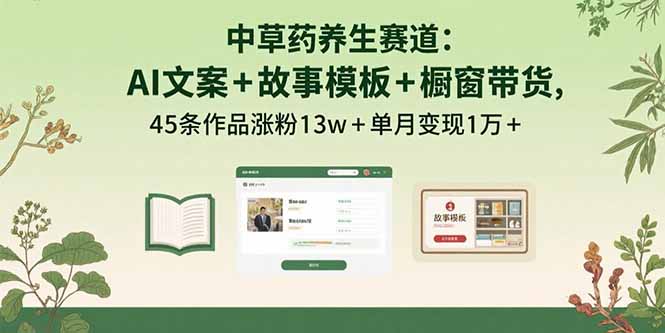 中草药养生赛道：AI文案+故事模板+橱带货，45条作品涨粉13w+单月变现1万+-搞钱利器