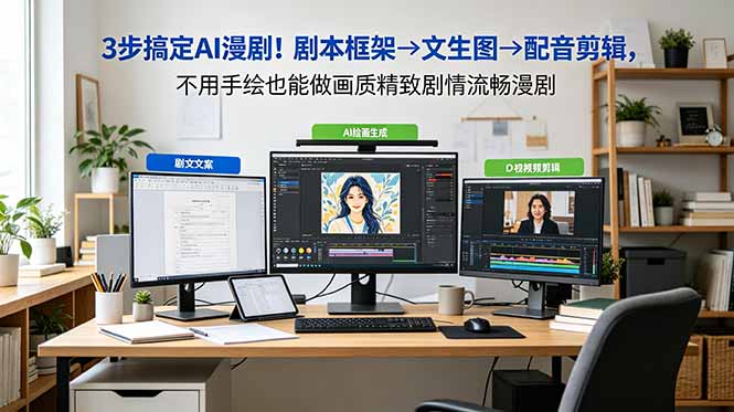 3步搞定AI漫剧！剧本框架→文生图→配音剪辑，不用手绘也能做画质精致剧情流畅漫剧-搞钱利器