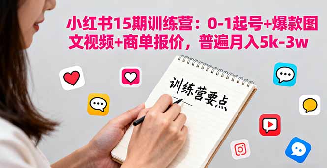 小红书15期训练营：0-1起号+爆款图文视频+商单报价，普遍月入5k-3w-搞钱利器