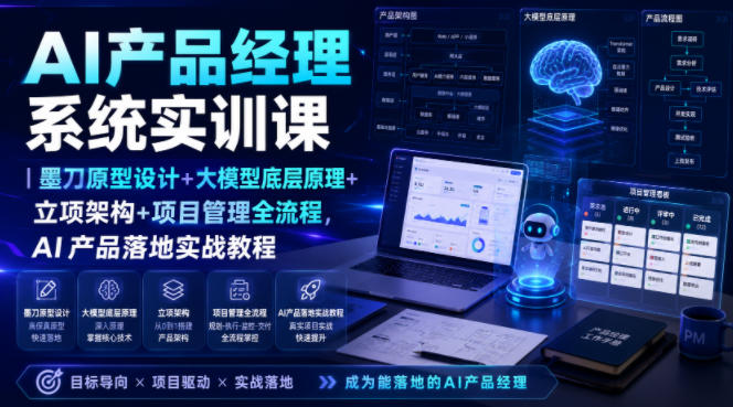 AI产品经理系统实训课｜墨刀原型设计+大模型底层原理+立项架构+项目管理全流程，AI产品落地实战教程-搞钱利器
