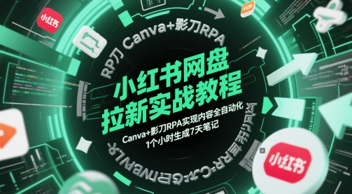 小红书网盘拉新实战教程，Canva+影刀RPA实现内容全自动化，1个小时生成7天笔记-搞钱利器