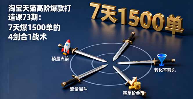 淘宝天猫高阶爆款打造课73期：7天爆1500单的4剑合1战术-搞钱利器