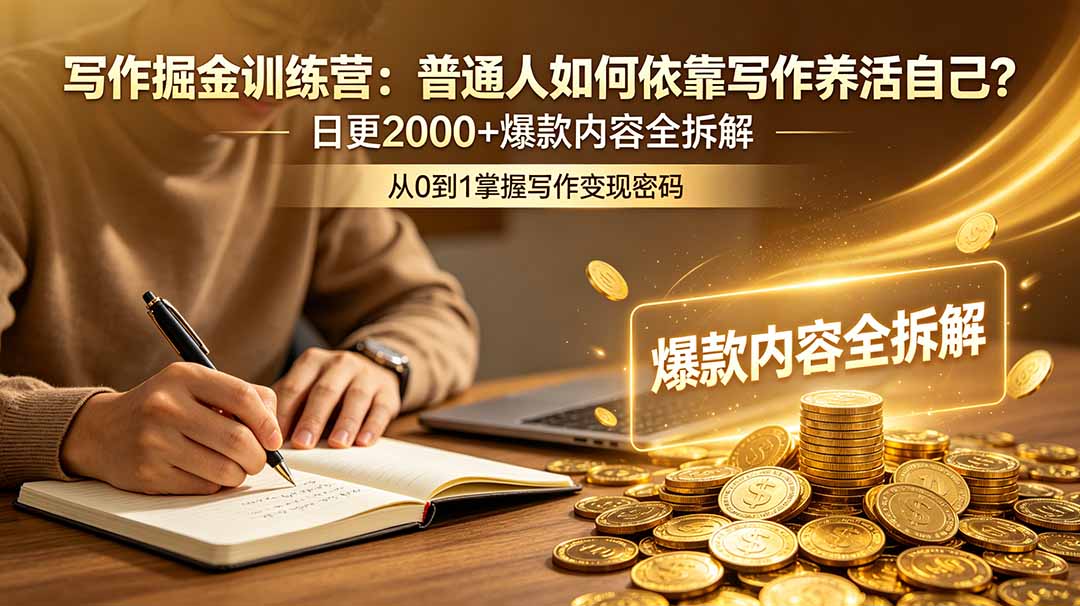 写作掘金训练营：普通人如何依靠写作养活自己？日更2000+爆款内容全拆解-搞钱利器