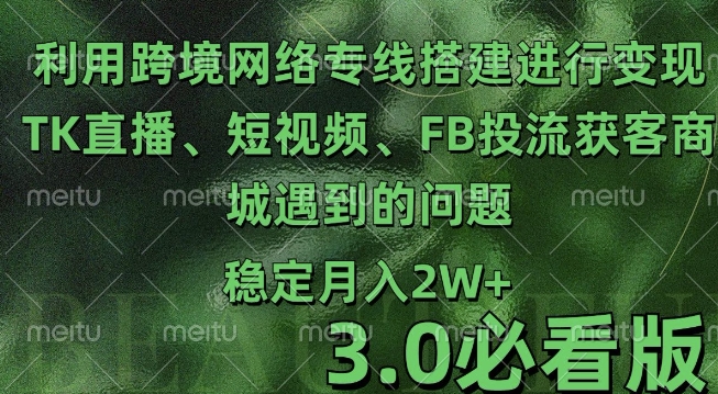 利用跨境电商网络及搭建TK直播、短视频、FB投流获客以及商城遇到的问题进行变现3.0必看版【揭秘】-搞钱利器