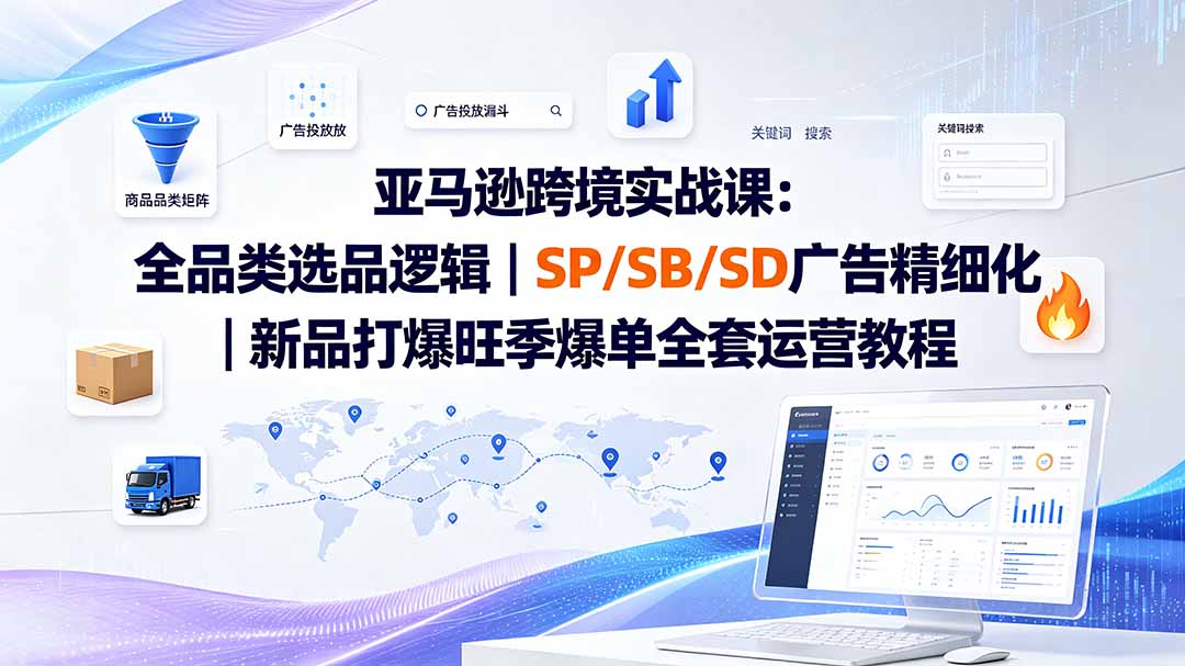 亚马逊跨境实战课-更新：全品类选品逻辑｜SP/SB/SD广告精细化｜新品打爆旺季爆单全套运营教程-搞钱利器