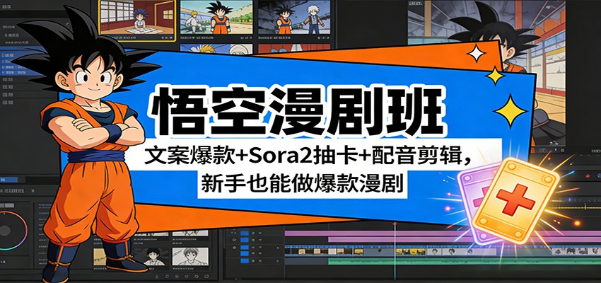 悟空漫剧班：文案爆款+Sora2抽卡+配音剪辑，新手也能做爆款漫剧-搞钱利器