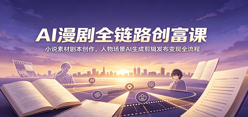 AI漫剧全链路创富课：小说素材剧本创作，人物场景AI生成剪辑发布变现全流程-搞钱利器