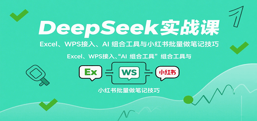 DeepSeek实战课：Excel、WPS接入、AI 组合工具与小红书批量做笔记技巧-搞钱利器