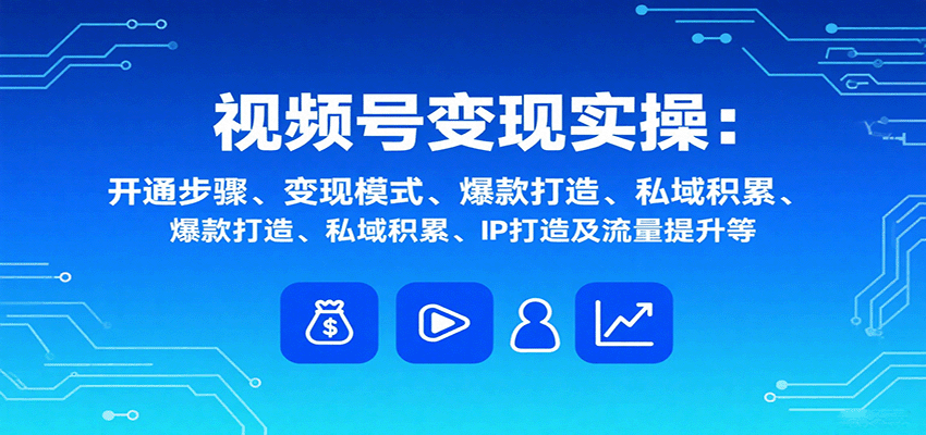 视频号变现实操，含开通步骤、变现模式、爆款打造、私域积累、IP打造及流量提升等-搞钱利器
