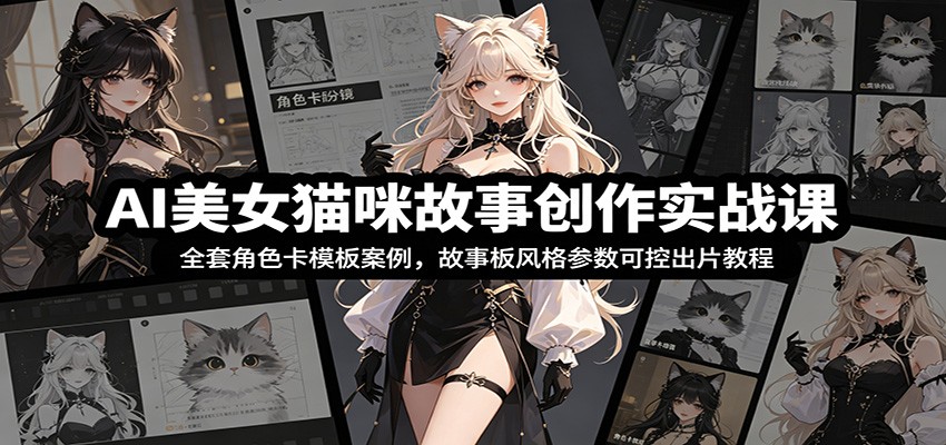 AI美女猫咪故事创作实战课：全套角色卡模板案例，故事板风格参数可控出片教程-搞钱利器