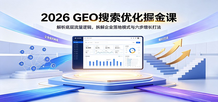 2026 GEO搜索优化掘金课：解析底层流量逻辑，拆解企业落地模式与六步增长打法-搞钱利器
