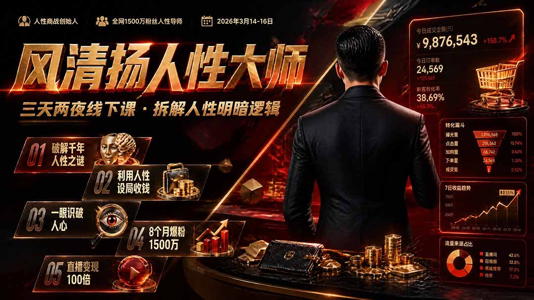 风清扬人性大师-三天两夜3月14-16线下课2026年｜拆解人性明暗逻辑，识人避坑，千万粉涨粉+直播百倍变现实战教学-搞钱利器