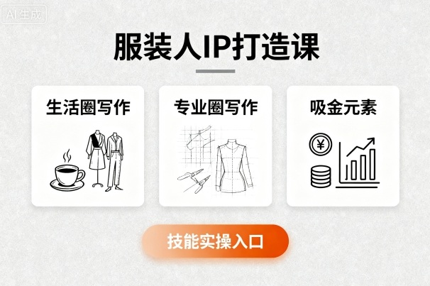 服装人IP打造课，文案创富+生活圈写作+专业圈写作+服装人专属+吸金元素+技能实操-搞钱利器