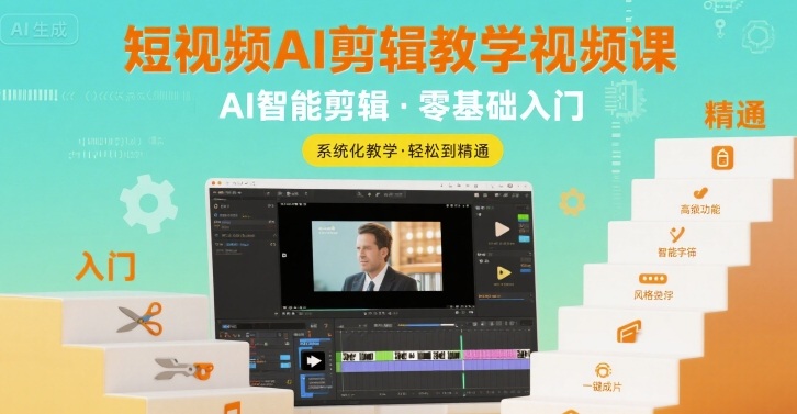 短视频AI剪辑教学视频课，入门到精通-搞钱利器