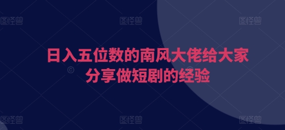 日入五位数的南风大佬给大家分享做短剧的经验-搞钱利器