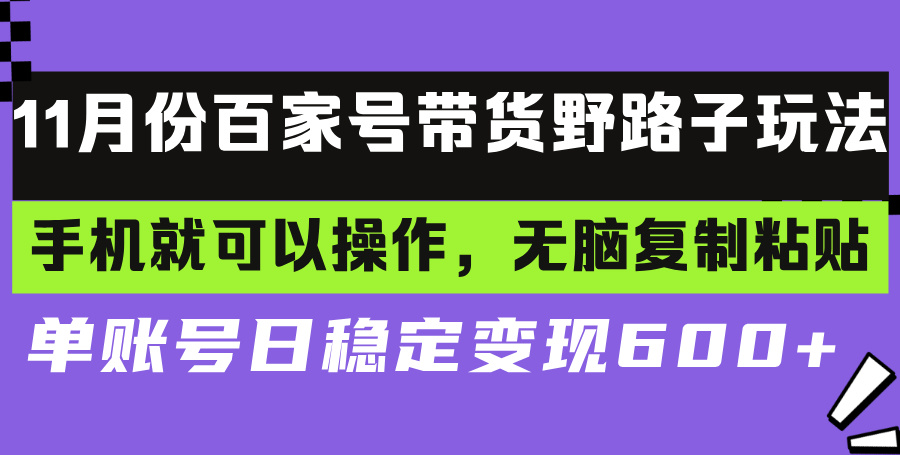 百家号带货野路子玩法 手机就可以操作，无脑复制粘贴 单账号日稳定变现…-搞钱利器