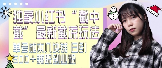 最新小红书截流玩法 独家截中截 单号成本几块钱 日引500+CY粉JZ粉-搞钱利器