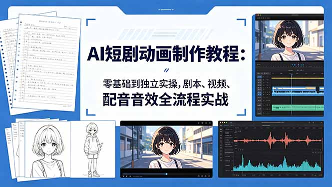 AI短剧动画制作教程：零基础到独立实操，剧本、视频、配音音效全流程实战-搞钱利器