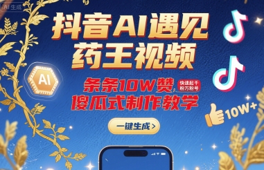 抖音AI遇见药王视频，条条10W赞，快速起千粉万粉号，傻瓜式制作教学-搞钱利器
