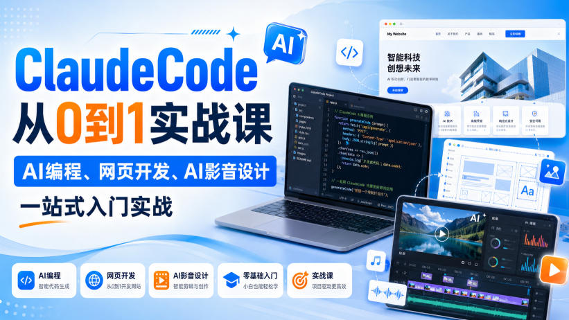 ClaudeCode从0到1实战课，AI编程、网页开发、AI影音设计一站式入门实战-搞钱利器
