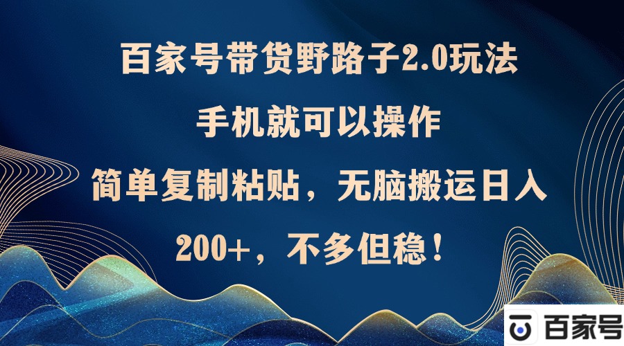 百家号带货野路子2.0玩法，手机就可以操作，简单复制粘贴，无脑搬运日…-搞钱利器