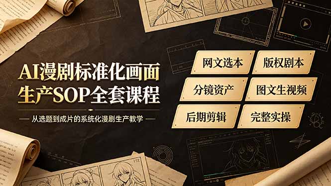 AI漫剧标准化画面生产SOP全套课程-更新，网文选本版权剧本分镜资产全覆盖，图文生视频后期剪辑完整实操教学-搞钱利器