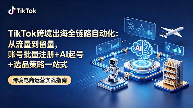 TikTok跨境出海全链路自动化：从流量到留量，账号批量注册+AI起号+选品策略一站式-搞钱利器