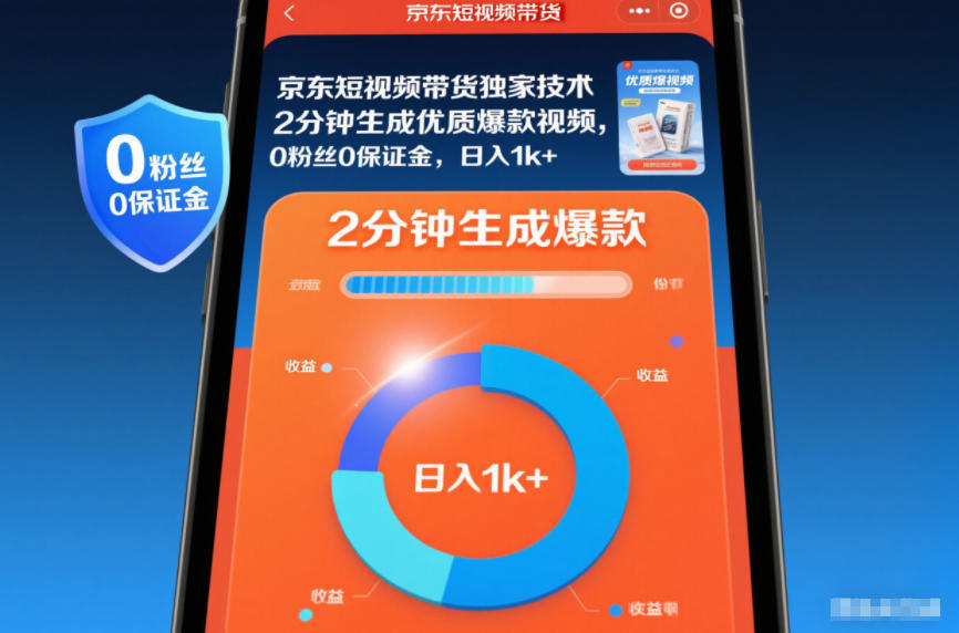 京东短视频带货独家技术,2分钟生成一条优质爆款视频,0粉丝0保证金,日入1k+【揭秘】-搞钱利器