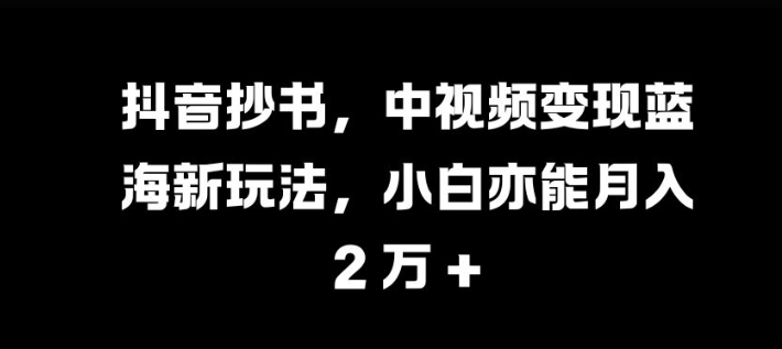 抖音抄书，中视频变现蓝海新玩法，小白亦能月入 过W【揭秘】-搞钱利器