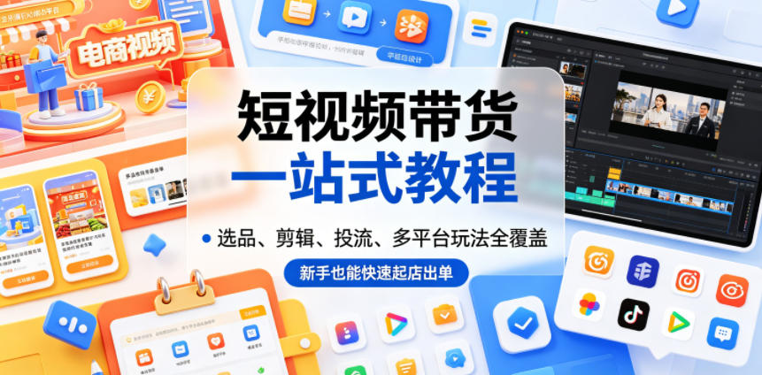 短视频带货一站式教程,选品、剪辑、投流、多平台玩法全覆盖,新手也能快速起店出单-搞钱利器