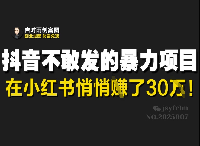 抖音不敢发的暴利项目，在小红书悄悄挣了30W-搞钱利器