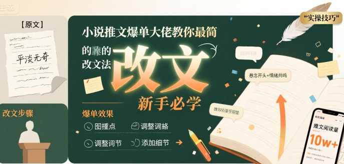 小说推文爆单大佬教你最简单的改文方法实操课，新手必学-搞钱利器