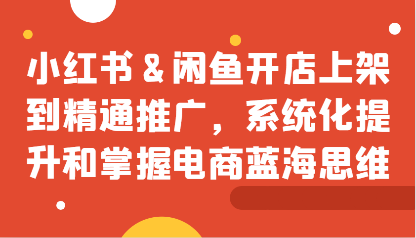 小红书&闲鱼开店上架到精通推广，系统化提升和掌握电商蓝海思维-搞钱利器