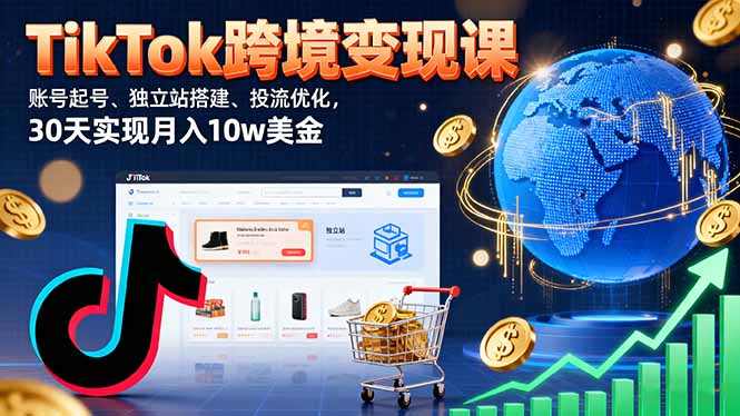 TikTok跨境变现课：账号起号、独立站搭建、投流优化，30天实现月入10w美金-搞钱利器