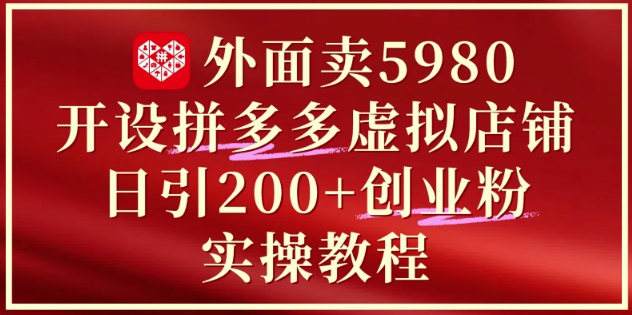 外面卖5980开设拼多多虚拟店铺：单日引流200+创业付费粉实战教程-搞钱利器
