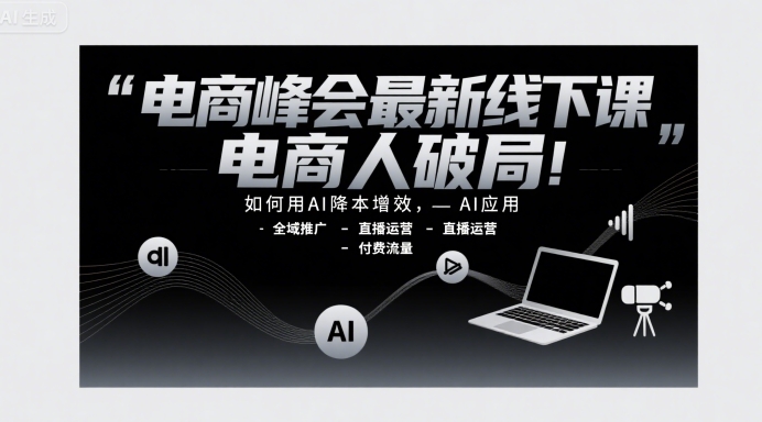 电商峰会最新线下课，电商人破局，如何用AI降本增效，AI应用-全域推广-直播运营-付费流量-搞钱利器
