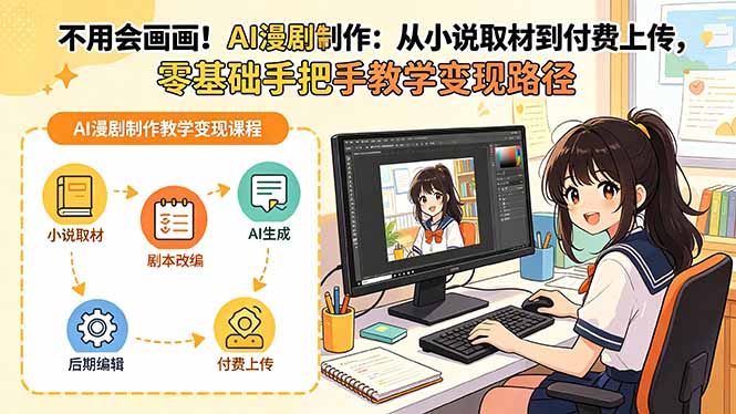 不用会画画！AI漫剧制作：从小说取材到付费上传，零基础手把手教学变现路径-搞钱利器