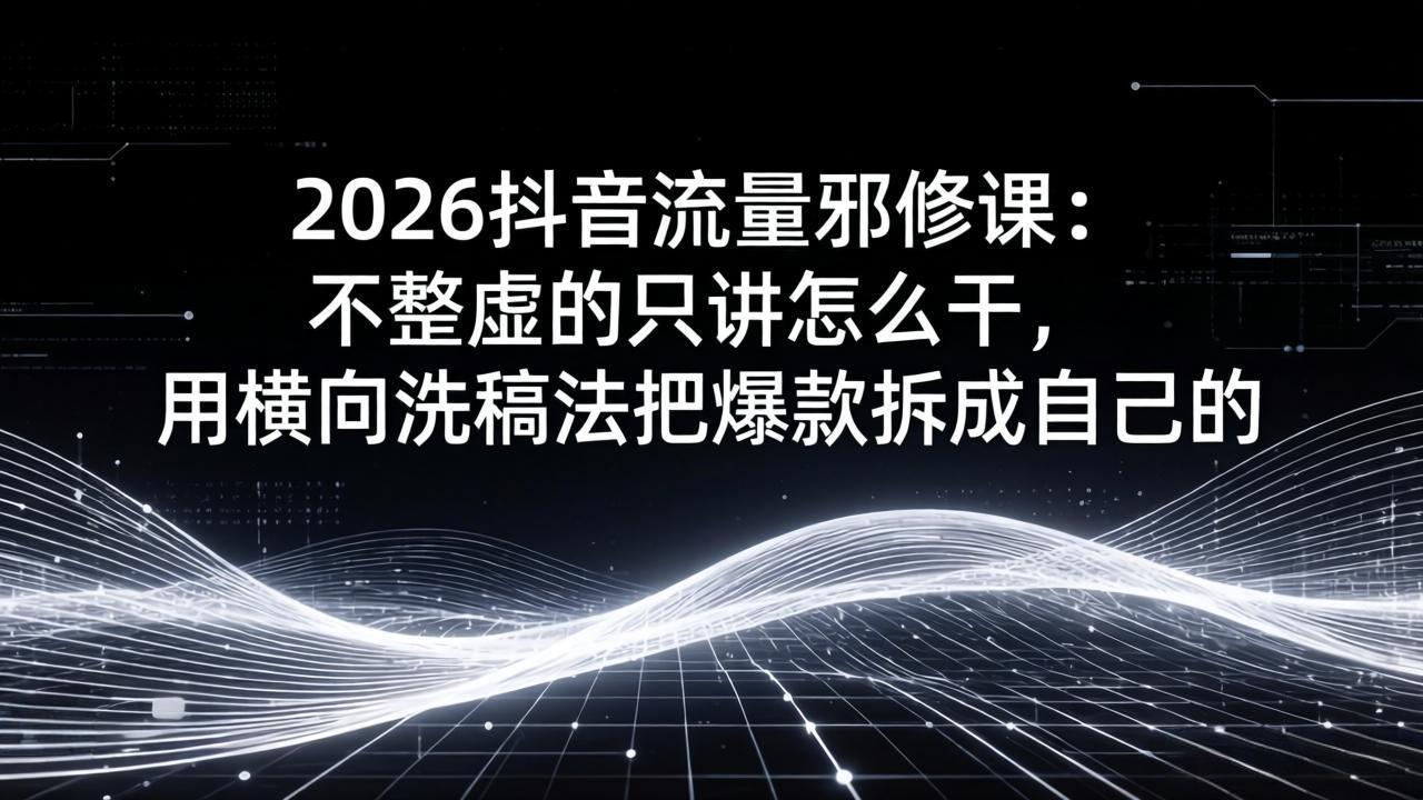 2026抖音流量邪修课：不整虚的只讲怎么干，用横向洗稿法把爆款拆成自己的-搞钱利器