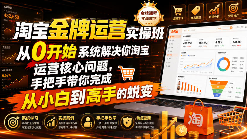 淘宝金牌运营实操班,从0开始系统解决你淘宝运营核心问题,手把手带你完成从小白到高手的蜕变(2026年7月)-搞钱利器