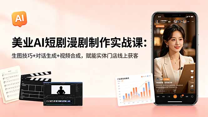 美业AI短剧漫剧制作实战课：生图技巧+对话生成+视频合成，赋能实体门店线上获客-搞钱利器