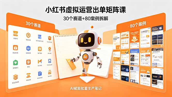 小红书虚拟运营出单矩阵课：30个赛道+80案例拆解，AI赋能批量生产笔记-搞钱利器