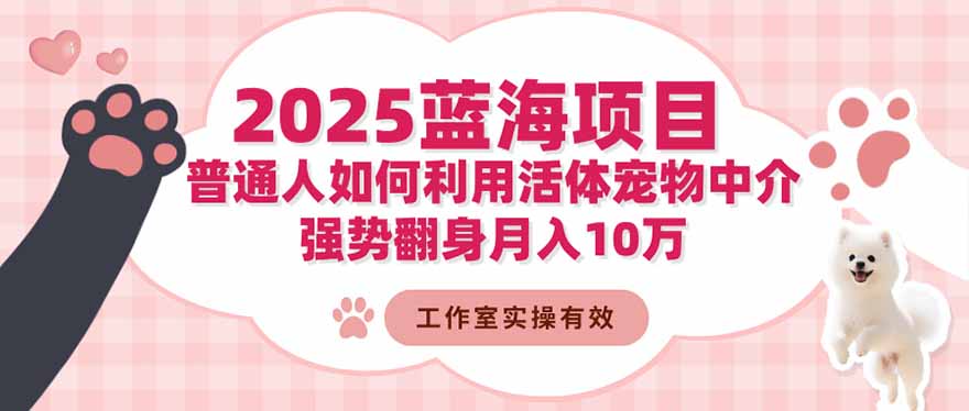 2025蓝海项目：普通人如何利用活体宠物中介，强势翻身月入10万-搞钱利器
