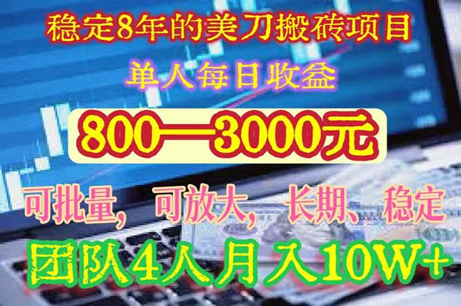 稳定8年的美刀搬砖项目，单人每日收益800—3000.团队4人月入10W+.可线下-搞钱利器