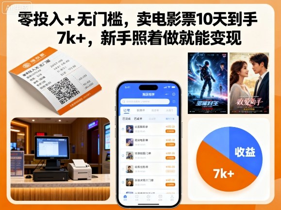零投入+无门槛，卖电影票10天到手7k+，新手照着做就能变现【揭秘】-搞钱利器