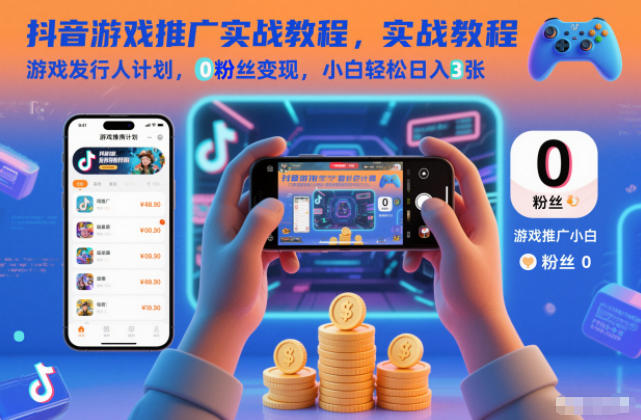 抖音游戏推广实战教程,游戏发行人计划,0粉丝变现,小白轻松日入3张-搞钱利器