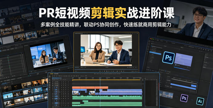 PR短视频剪辑实战进阶课，多案例全技能精讲，联动PS协同创作，快速练就商用剪辑能力-搞钱利器